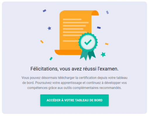 Félicitations, vous avez réussi l'examen.